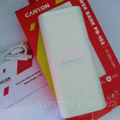Компактний павербанк з додатковим Type-C входом, 10000 White( CNE-CPB010W )