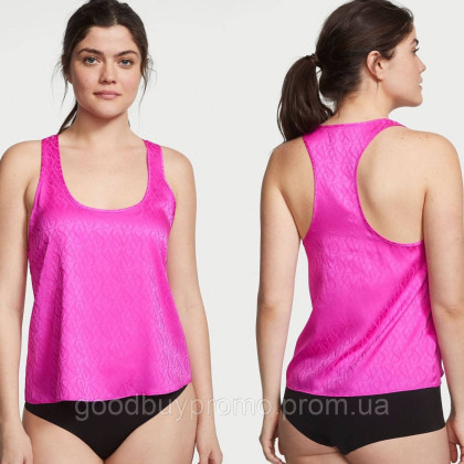 Майка Victoria's Secret Satin  Racerback Tank Pink Berry Logo Size  XL