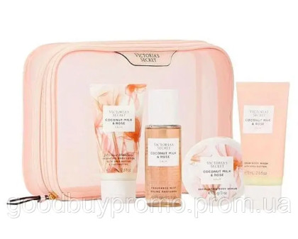 Набір Victoria's Secret Natural Beauty Coconut Milk & Rose Mini Set з косметичкою