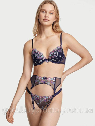Пояс для панчіх Victoria's Secret Bejeweled Embroidery Garter XS/S Синий