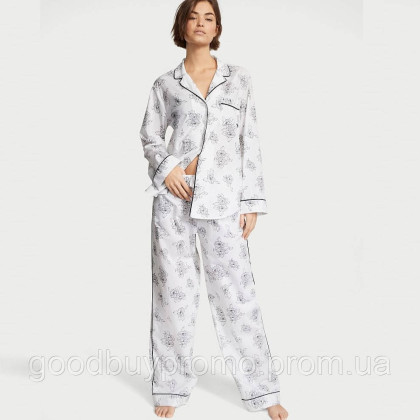 Піжамний комплект Victoria's Secret Cotton Long Pajama Set  White Outline FloralXXL Regular