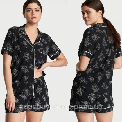 Ультрам'яка піжама Modal Short Pajama Set  Black Outline Floral SizeL