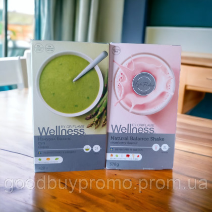 Набір Wellness «Нэчурал Баланс»- суха суміш для коктейлю «-Полуниця»,протеїновий суп зі смаком спаржі Суп Natural Balance