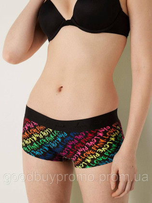 Трусики Victoria’s Secret Cotton Boyshort Panty Pure Black Rainbow Brush Script SizeM
